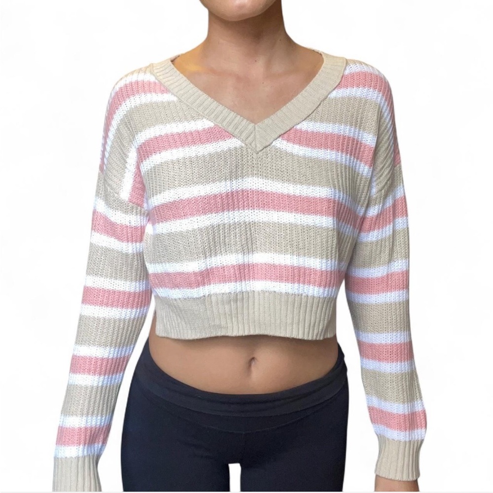 Striped V-Neck Cropped Sweater